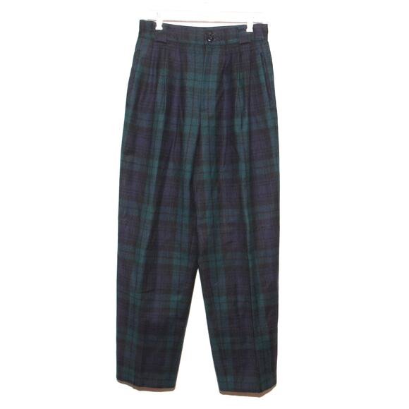 Vintage High Rise Pleated Waist Plaid Wool Pants Size 8 Giorgio Sant' Angelo - Picture 1 of 6